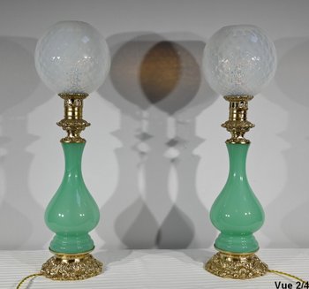Paire de Lampes en Opaline et Bronze – Fin XIXe