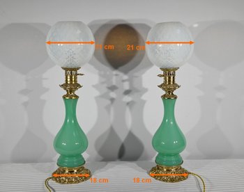 Paire de Lampes en Opaline et Bronze – Fin XIXe