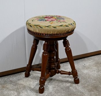 Solid Walnut Piano Stool - Late 19th century