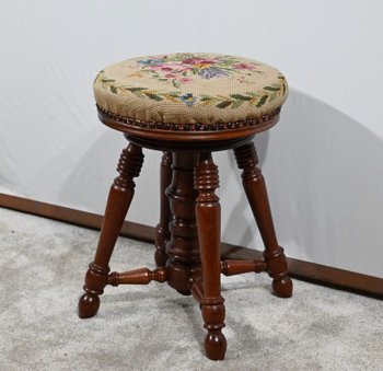 Solid Walnut Piano Stool - Late 19th century