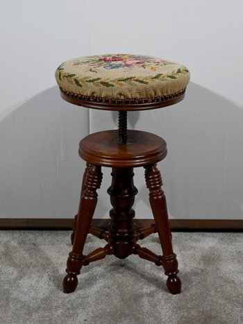 Solid Walnut Piano Stool - Late 19th century