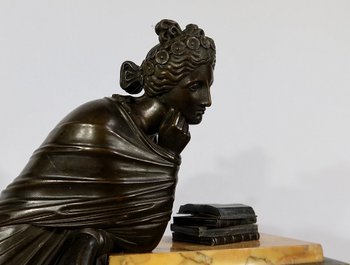 Bedeutende Kamingarnitur aus gelbem Siena-Marmor und patinierter Bronze, Epoche Empire - Anfang 19.