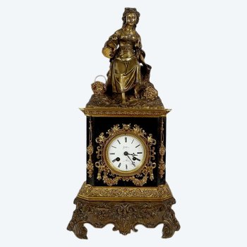 Pendeluhr aus Marmor und Bronze, Stil Louis XVI, Restaurationszeit - Anfang 19.