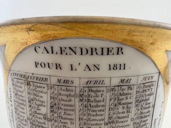 Alte Tasse mit Kalender von 1811 aus Pariser Porzellan Napoleon Empire