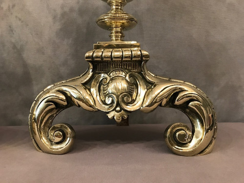 Pair of important polished brass andirons from the 19th century Dutch model