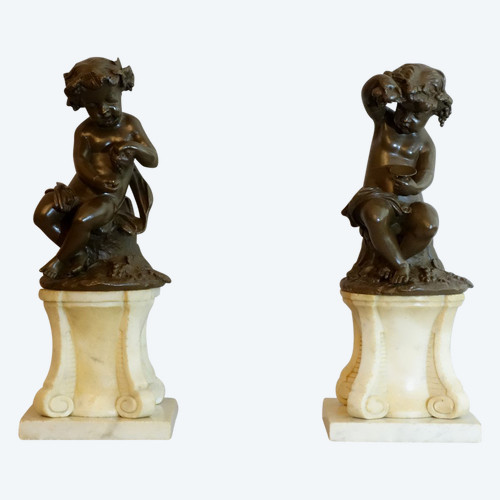 Paire De Putti Vendangeurs Vers 1780 