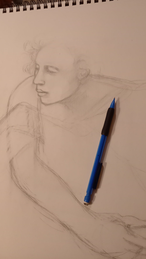 Grey pencil drawing/ Liberation of Saint Pierre