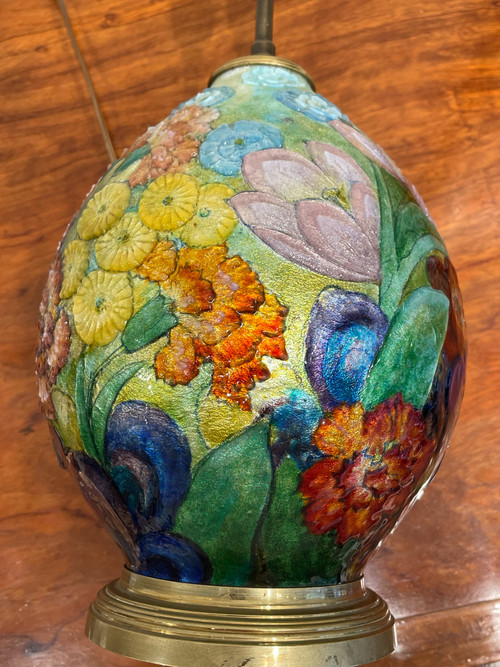 Camille FAURÉ (1874-1956), lampe de table émaillée