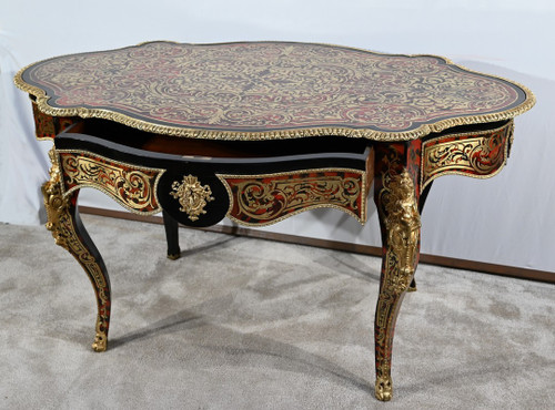 Table d’Apparat Violonée en Poirier Noirci, style Boulle, époque Napoléon III – Milieu XIXe
