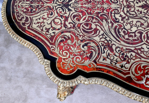 Table d’Apparat Violonée en Poirier Noirci, style Boulle, époque Napoléon III – Milieu XIXe