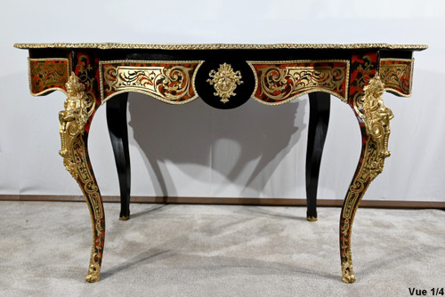 Table d’Apparat Violonée en Poirier Noirci, style Boulle, époque Napoléon III – Milieu XIXe