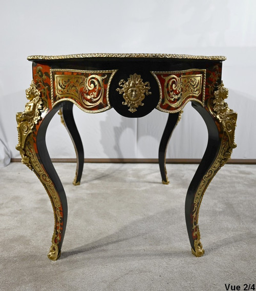 Table d’Apparat Violonée en Poirier Noirci, style Boulle, époque Napoléon III – Milieu XIXe