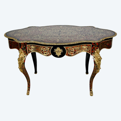 Table d’Apparat Violonée en Poirier Noirci, style Boulle, époque Napoléon III – Milieu XIXe