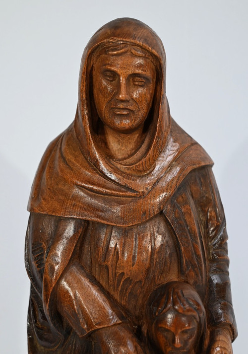 Statua di Sant'Anna in frassino, firmata E.Le Neuthier - Metà del XIX secolo