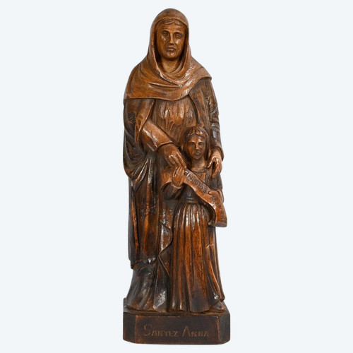 Statua di Sant'Anna in frassino, firmata E.Le Neuthier - Metà del XIX secolo