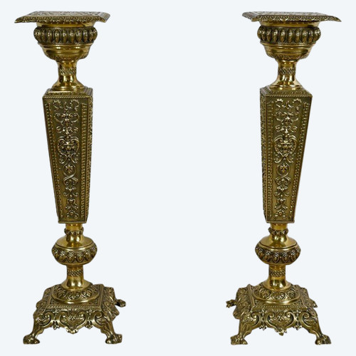 Coppia di foderi in ottone, gusto Luigi XVI, periodo Napoleone III - metà del XIX secolo
