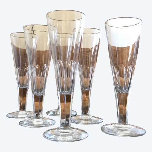 6 Champagnergläser aus starkem Kristall, Le Creusot, Anfang XIX.