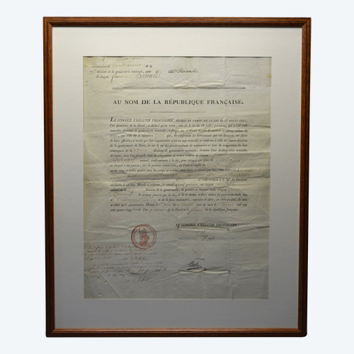  French Revolution, Document of the Provisional Executive Council of Paris and dated January 9, 1793 concerning the appointment as Gendarme of citizen Bernard by Colonel Louvel