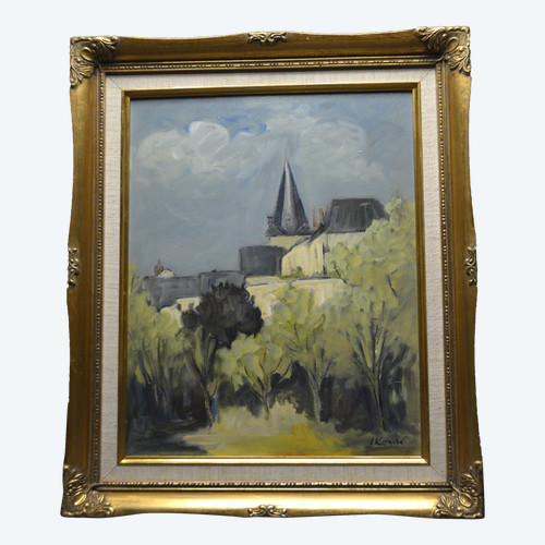 French school, Second half of the XXth century, View of a village in Burgundy, Oil on panel signed KORDÉ