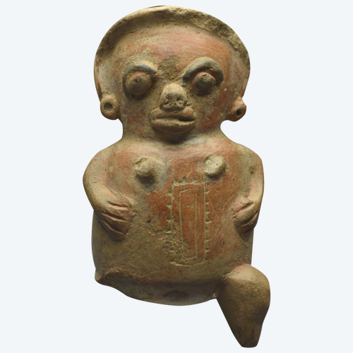 Costa Rica, 1000 - 1500 d.C., cultura di Guanacaste Stauetta antropomorfa raffigurante una donna originariamente in piedi su tre piedi