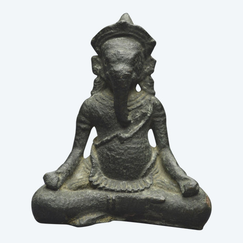 Cambodia, 11th century, Kingdom of Angkor Wat, Baphuon style, Ganesh statuette in bronze with deep patina