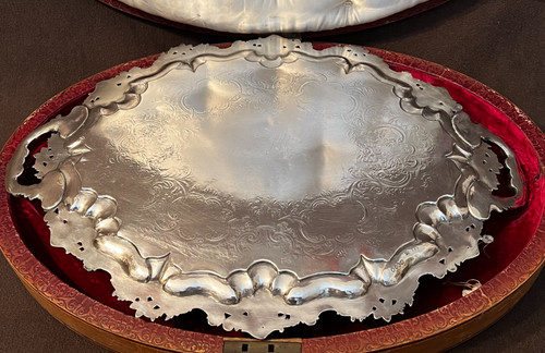 Exceptional commemorative silver tray 19th century England