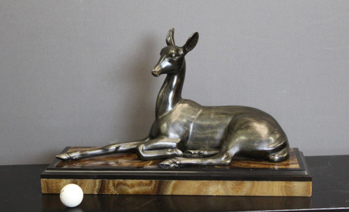 Art Deco Sculpture Representing a Reclining Antelope By Irénée Rochard