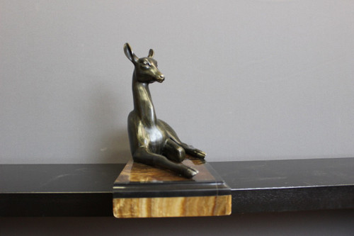 Art Deco Sculpture Representing a Reclining Antelope By Irénée Rochard