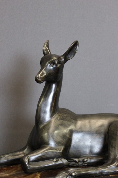 Art Deco Sculpture Representing a Reclining Antelope By Irénée Rochard
