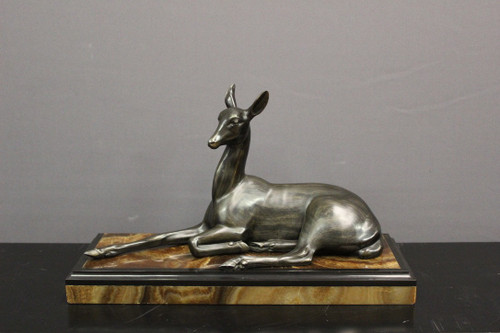 Art Deco Sculpture Representing a Reclining Antelope By Irénée Rochard