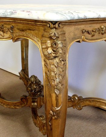 Marble and gilded wood center table, Regency style - 2nd part of the 19th century