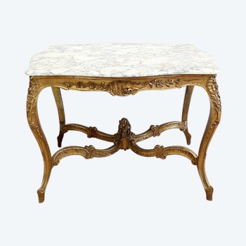 Marble and gilded wood center table, Regency style - 2nd part of the 19th century