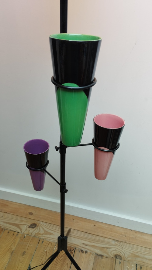 Lampadaire porte plante en fer forgé circa 1950