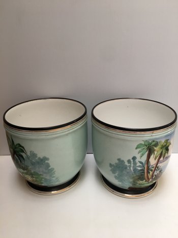 Pair of ORIENTALIST cachepot in OLD PARIS