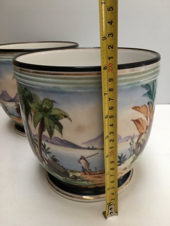 Pair of ORIENTALIST cachepot in OLD PARIS