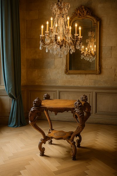 Antique 18th century baroque middle or side table with carved head