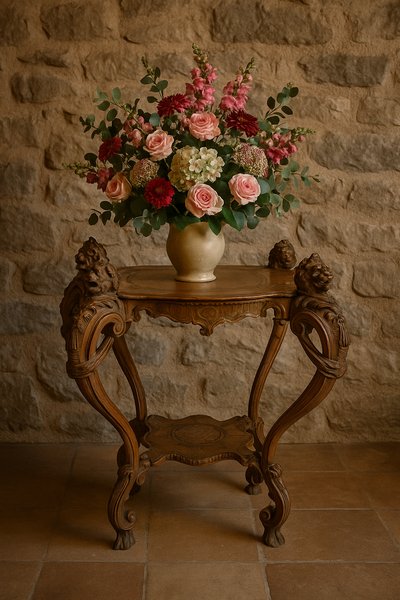 Antique 18th century baroque middle or side table with carved head