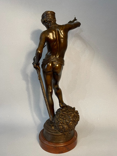 Sculpture in bronze. Antonin Mercié. F. Barbedienne. David victorious.