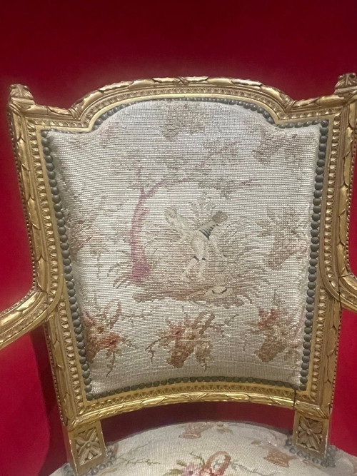 Poltrona in legno dorato stile Luigi XVI Directoire