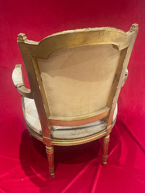 Poltrona in legno dorato stile Luigi XVI Directoire