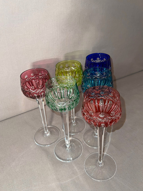 6 Rheinweingläser Dit "roemers" Aus Geschliffenem Kristallglas Von Saint-Louis