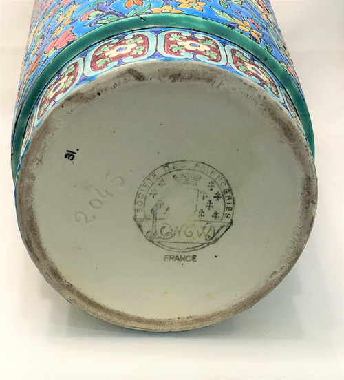 Alte und große Vase aus Emaille von LONGWY signiert 37,5 cm