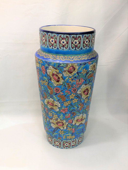 Alte und große Vase aus Emaille von LONGWY signiert 37,5 cm