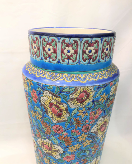 Alte und große Vase aus Emaille von LONGWY signiert 37,5 cm