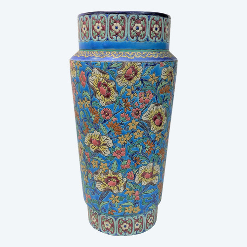 Alte und große Vase aus Emaille von LONGWY signiert 37,5 cm