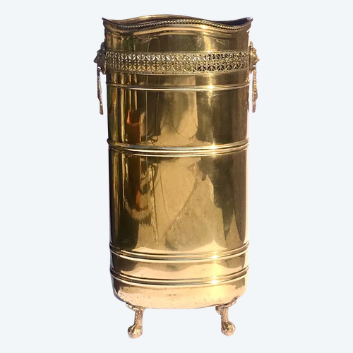 Brass umbrella stand with lion grips