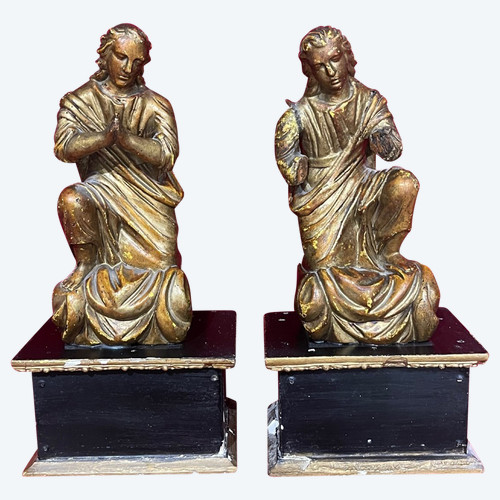 Pair Of Angels In Golden Wood End XVIIIth Religious Art