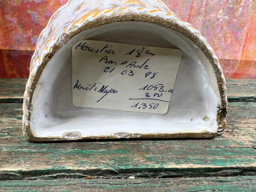 Antico vaso da fiori in terracotta policroma Moustier con decorazione cinese XVIII secolo