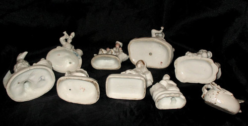 Encriers en porcelaine de Paris époque 19ème ensemble de 9 pièces