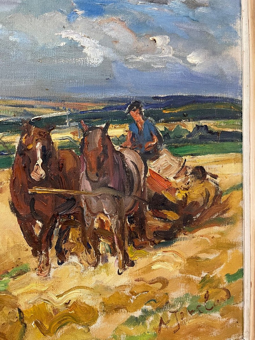 Tischöl auf Leinwand Adrienne Jouclard 1882-1972 Ernte in St. Julien
